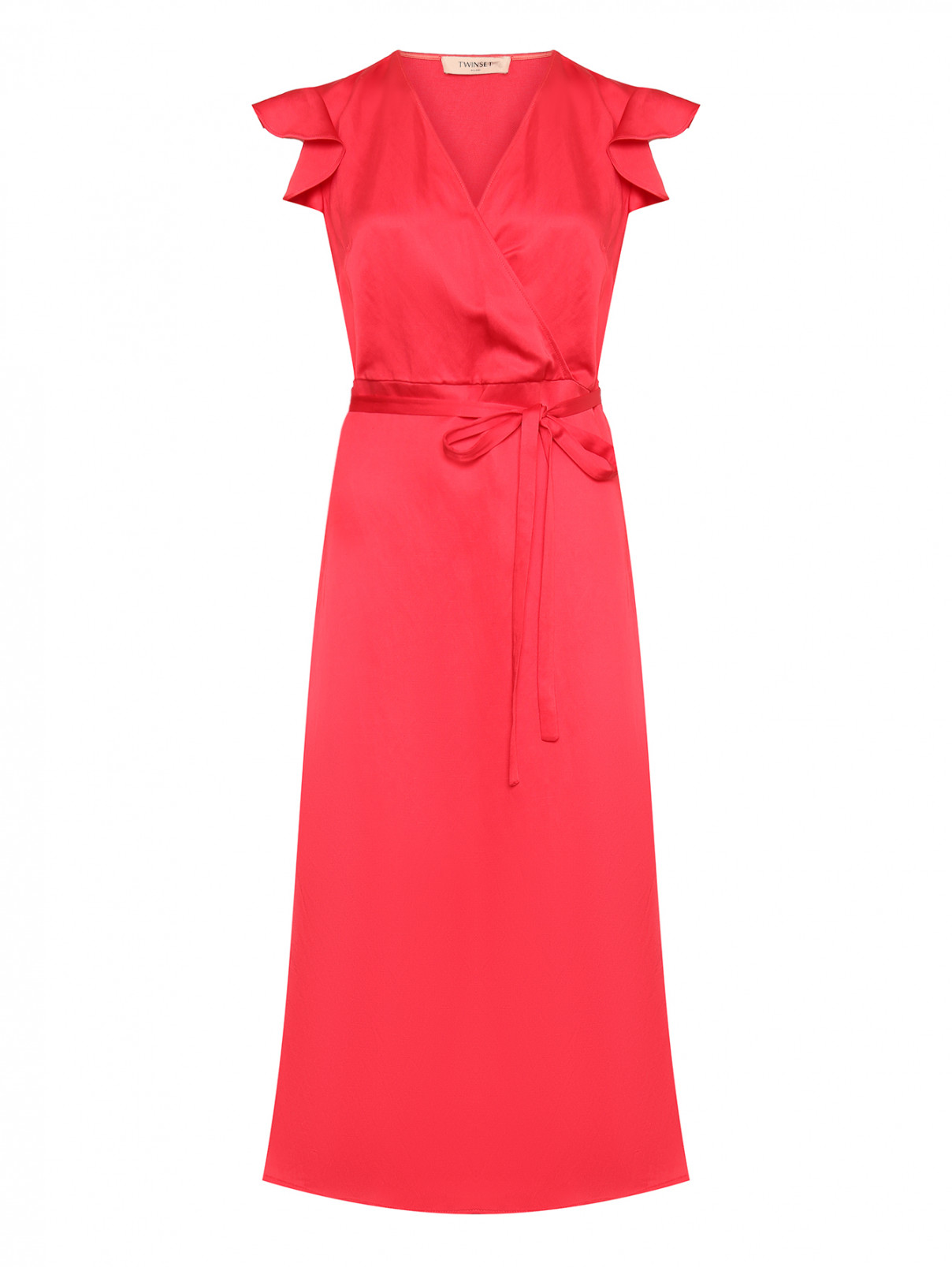 Платье-миди с поясом TWINSET  –  Общий вид  – Цвет:  Красный