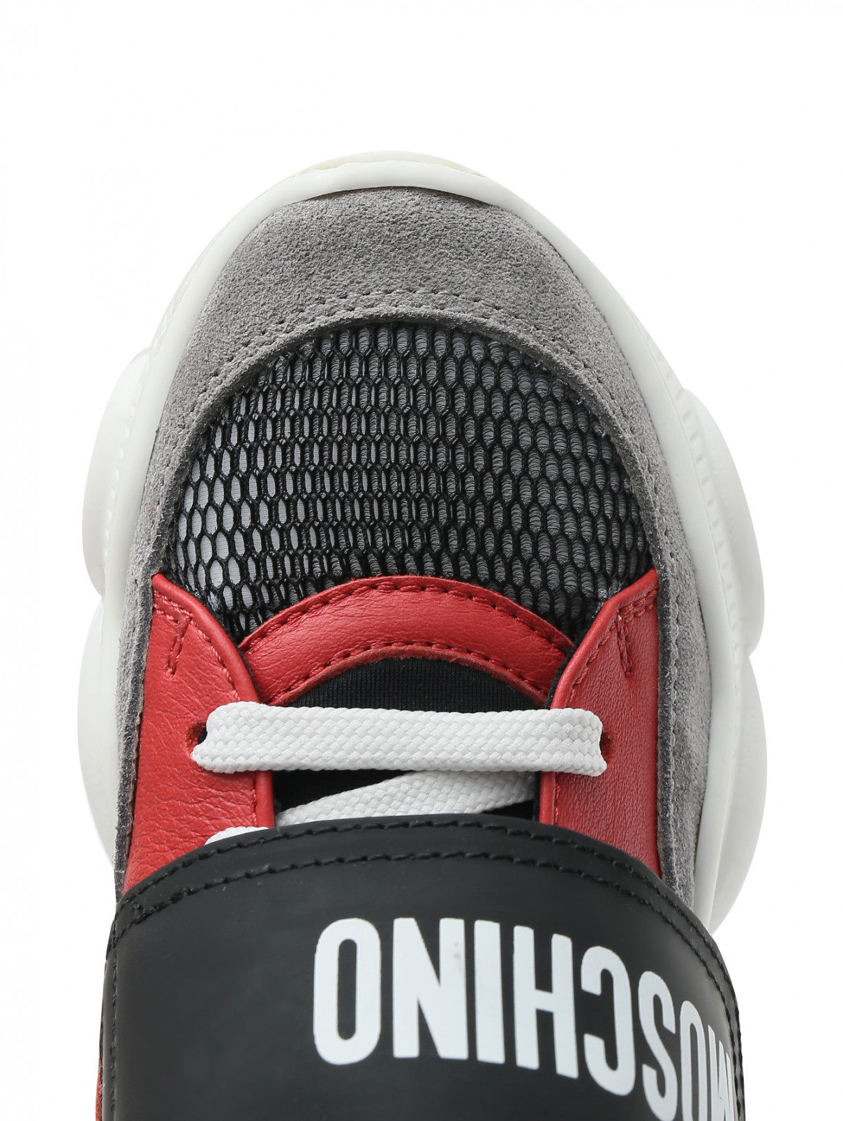 Высокие ботинки из кожи и сетки Moschino  –  Обтравка3  – Цвет:  Серый