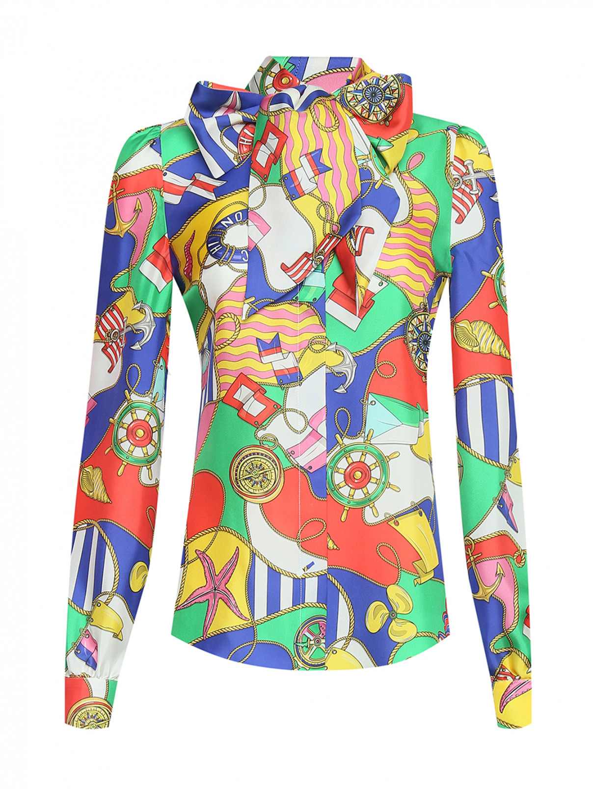 Блуза из шелка с узором Moschino  –  Общий вид  – Цвет:  Узор