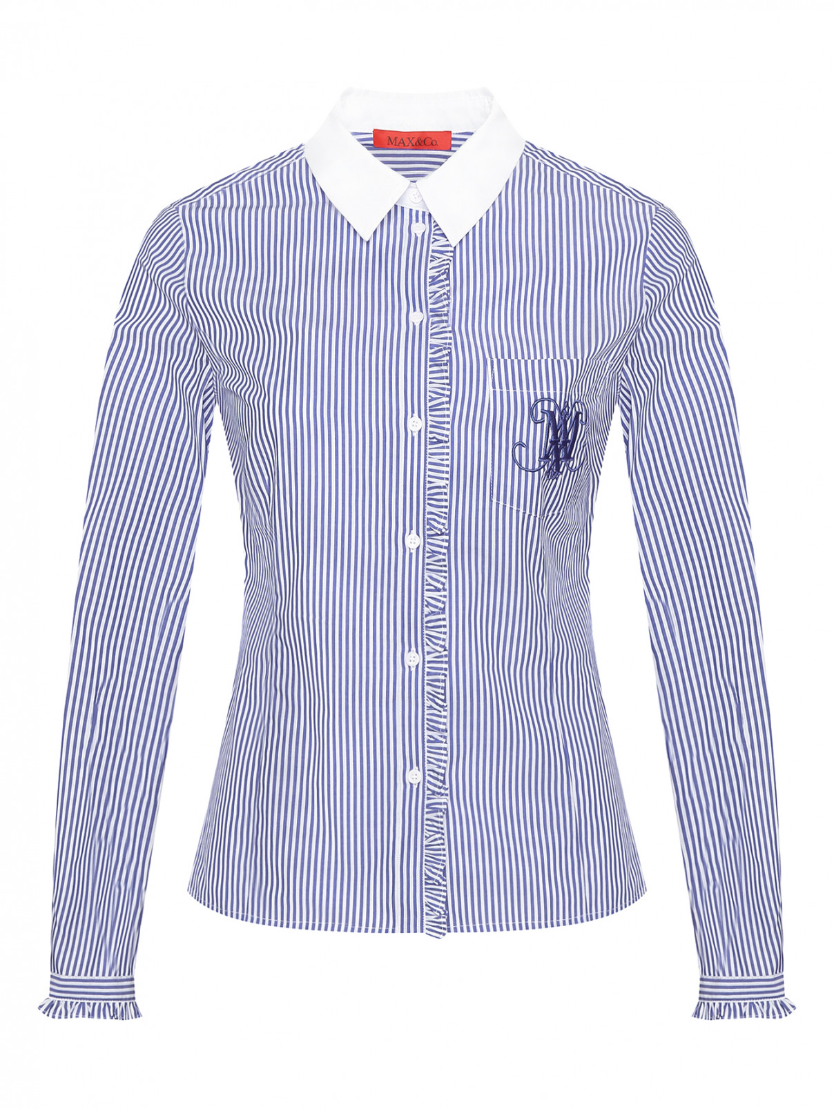 Рубашка из хлопка с оборками Max&Co  –  Общий вид  – Цвет:  Синий