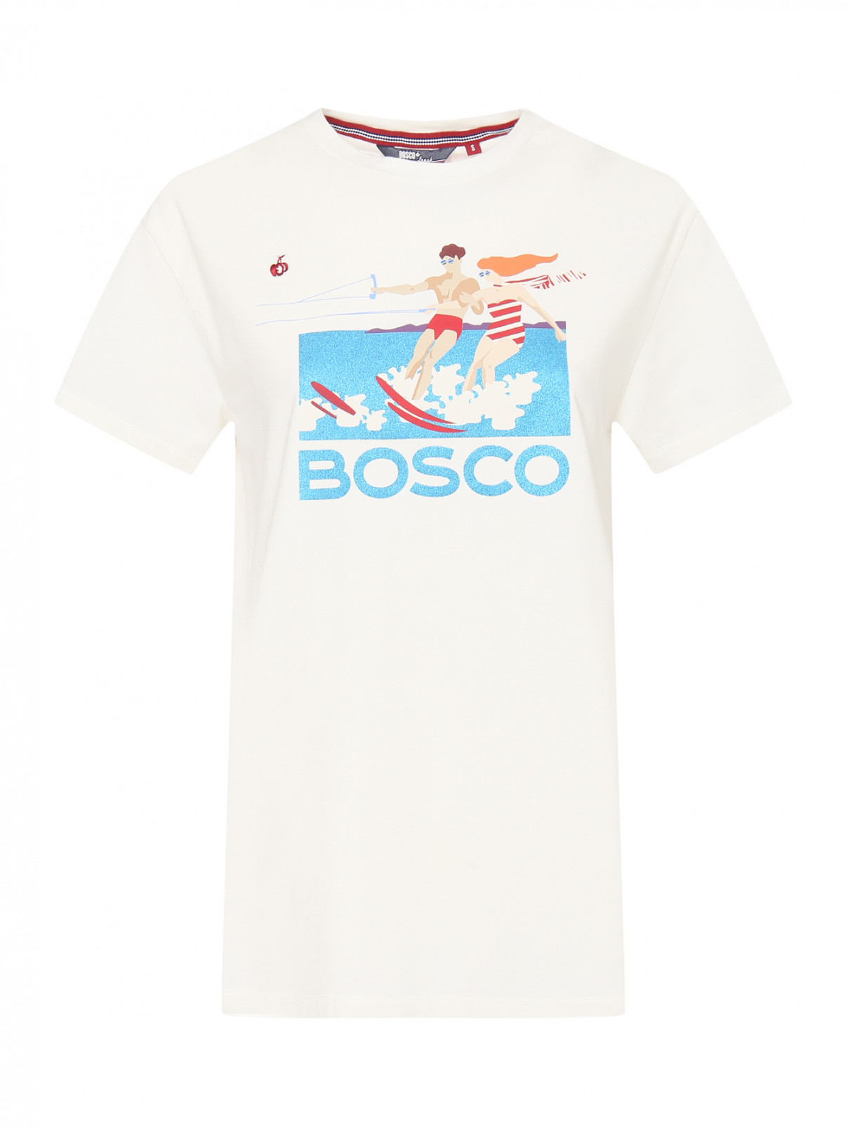 Футболка из смесового хлопка с аппликацией и логотипом BOSCO  –  Общий вид  – Цвет:  Белый