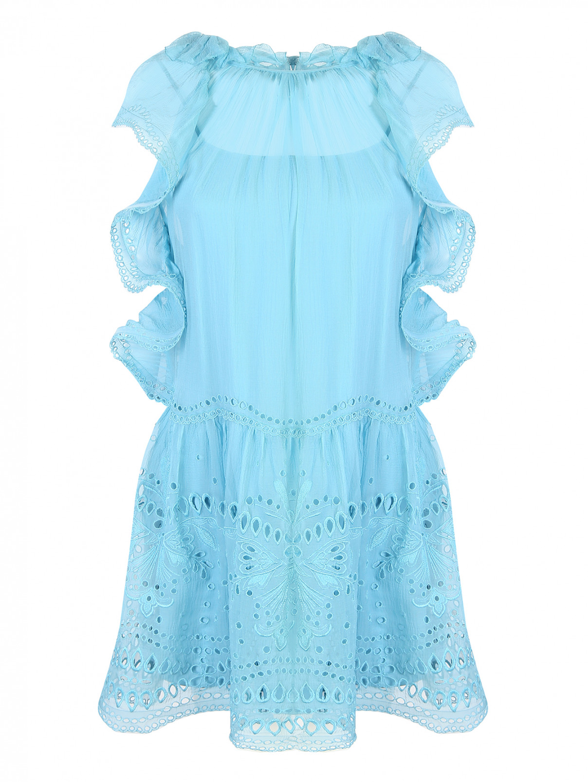 Платье из шелка и хлопка со сборкой Alberta Ferretti  –  Общий вид  – Цвет:  Синий