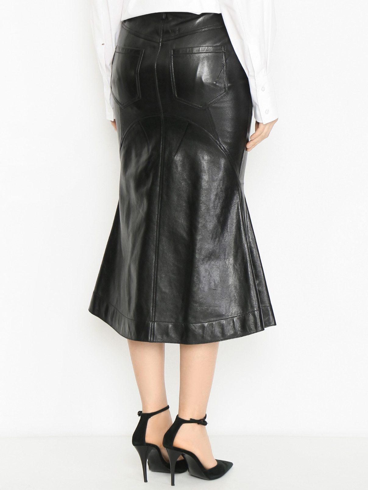 Юбка-миди из кожи Sportmax  –  МодельВерхНиз1  – Цвет:  Черный