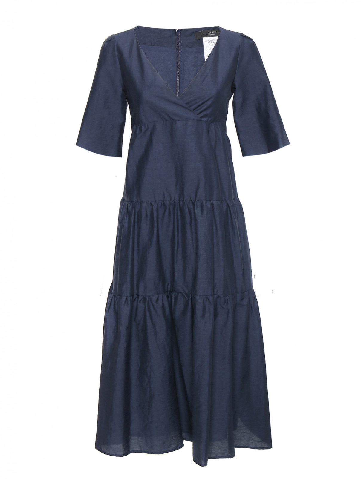 Платье из хлопка и льна с коротким рукавом Weekend Max Mara  –  Общий вид  – Цвет:  Синий