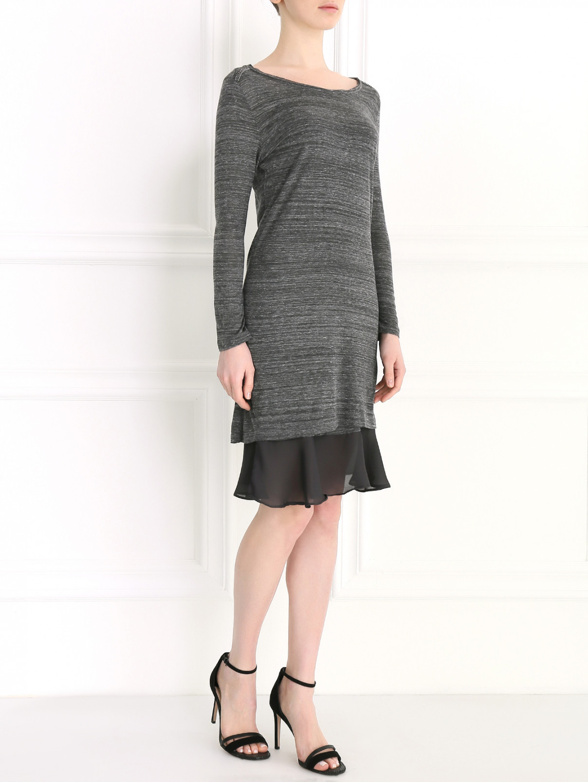 Трикотажное платье-мини с контрастной отделкой Rich&Royal  –  Модель Общий вид  – Цвет:  Серый