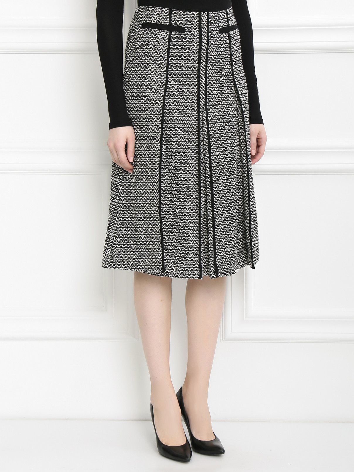 Юбка-миди из хлопка с узором Carven  –  Модель Верх-Низ  – Цвет:  Узор