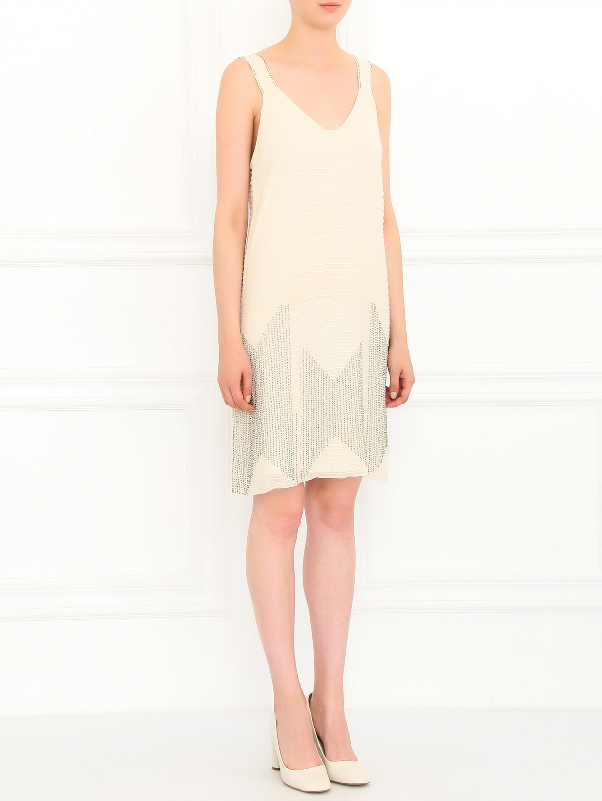 Платье из шелка декорированное стеклярусом Joie  –  Модель Общий вид  – Цвет:  Белый