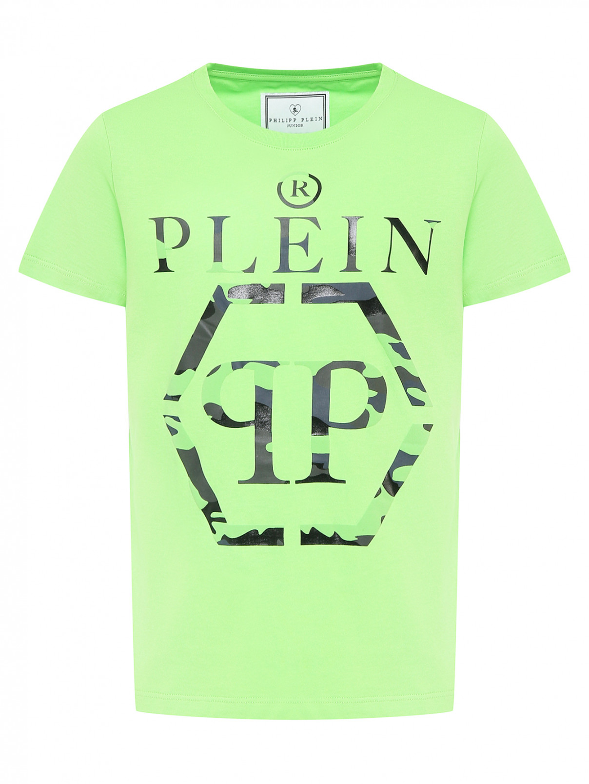 Хлопковая футболка с принтом Philipp Plein  –  Общий вид  – Цвет:  Зеленый