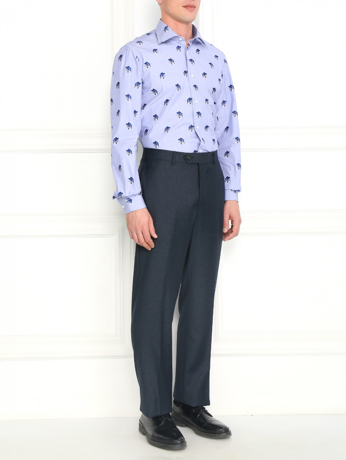Рубашка из хлопка с узором Luciano Barbera  –  Модель Общий вид  – Цвет:  Синий