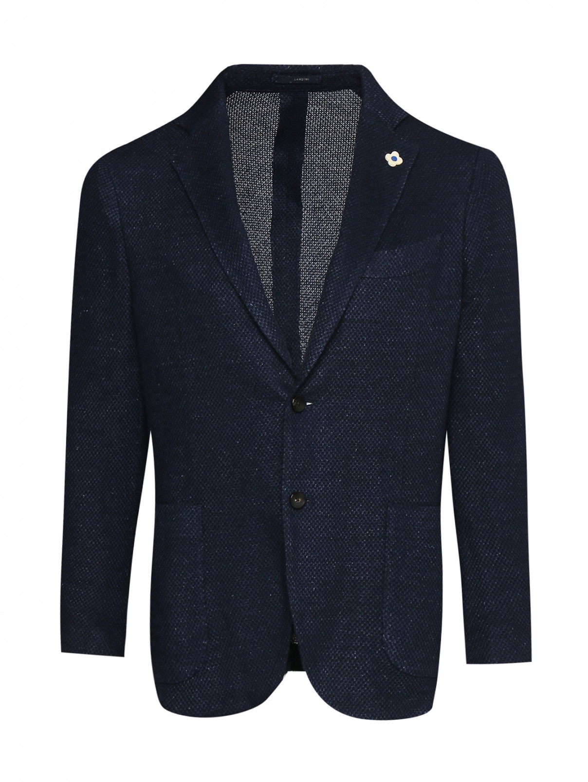 Пиджак из льна и кашемира с накладными карманами LARDINI  –  Общий вид  – Цвет:  Синий