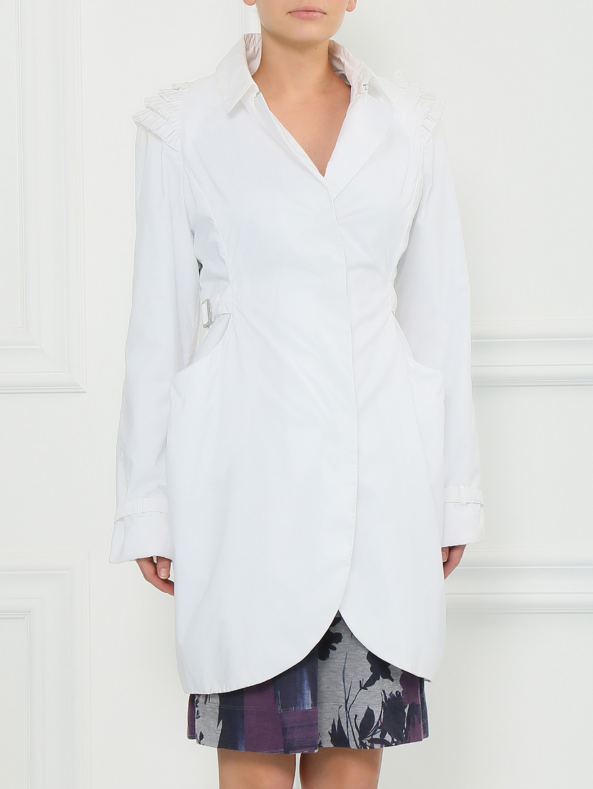 Плащ с декоративными рюшами Ermanno Scervino  –  Модель Верх-Низ  – Цвет:  Белый