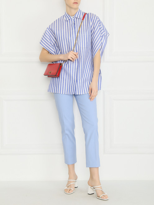 Блуза из хлопка и льна с узором полоска Weekend Max Mara - МодельОбщийВид
