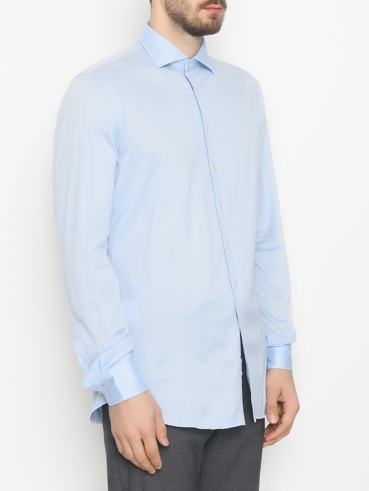 Однотонная рубашка из хлопка LARDINI  –  МодельВерхНиз  – Цвет:  Синий