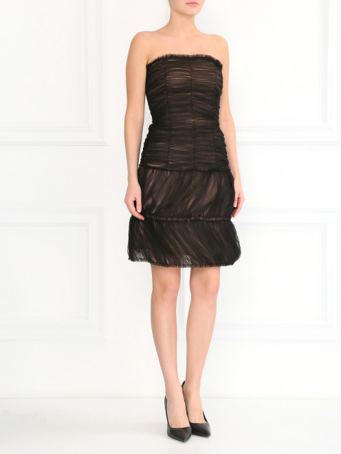 Мини-платье из шелка с драпировкой из сетки Alberta Ferretti - Модель Общий вид