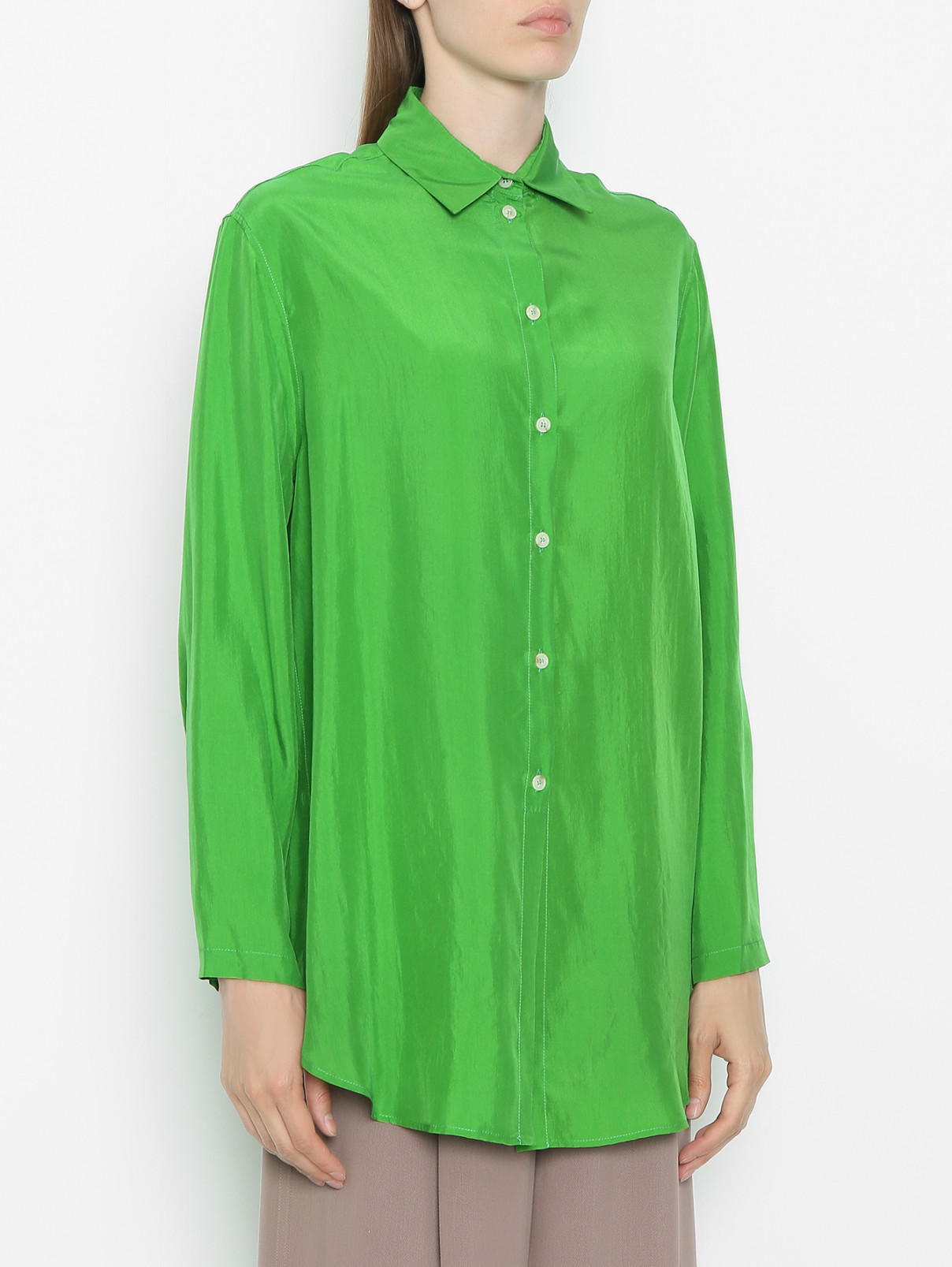 Рубашка из шелка на пуговицах Alysi  –  МодельВерхНиз  – Цвет:  Зеленый