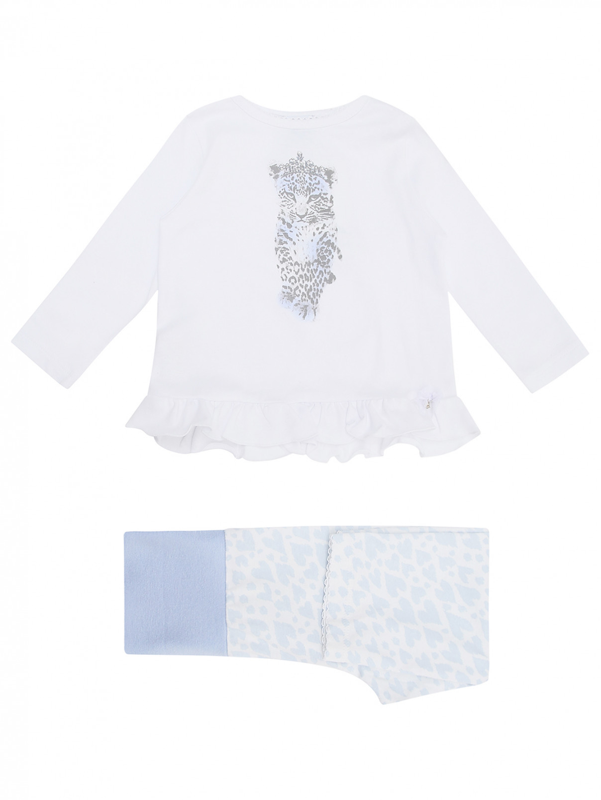 Пижама хлопковая с принтом Sanetta  –  Общий вид  – Цвет:  Синий