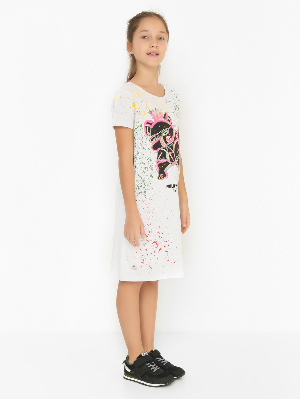 Платье без рукавов с принтом Philipp Plein  –  МодельВерхНиз  – Цвет:  Белый