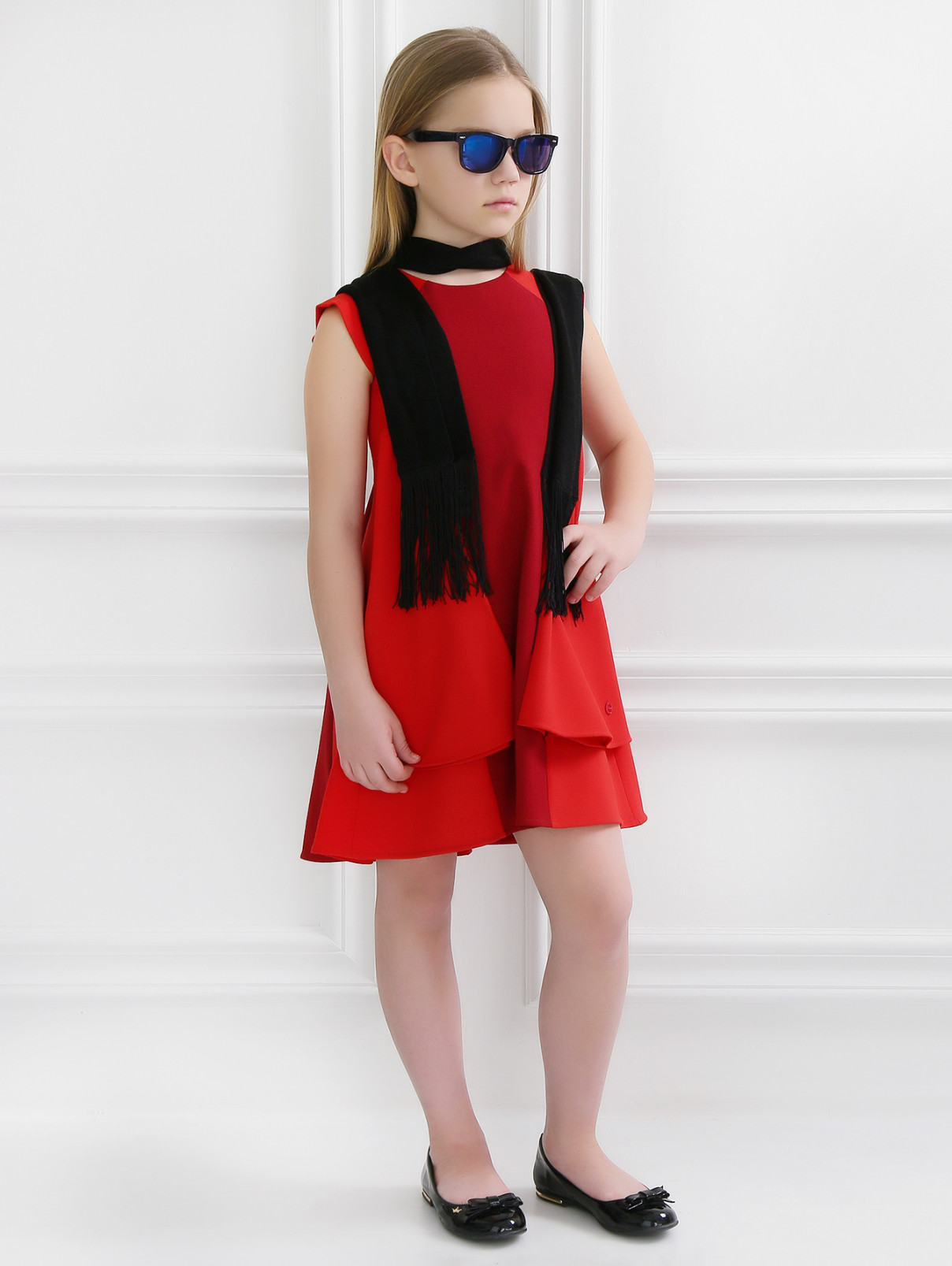 Платье с контрастными вставками Baby Dior  –  Модель Общий вид  – Цвет:  Красный