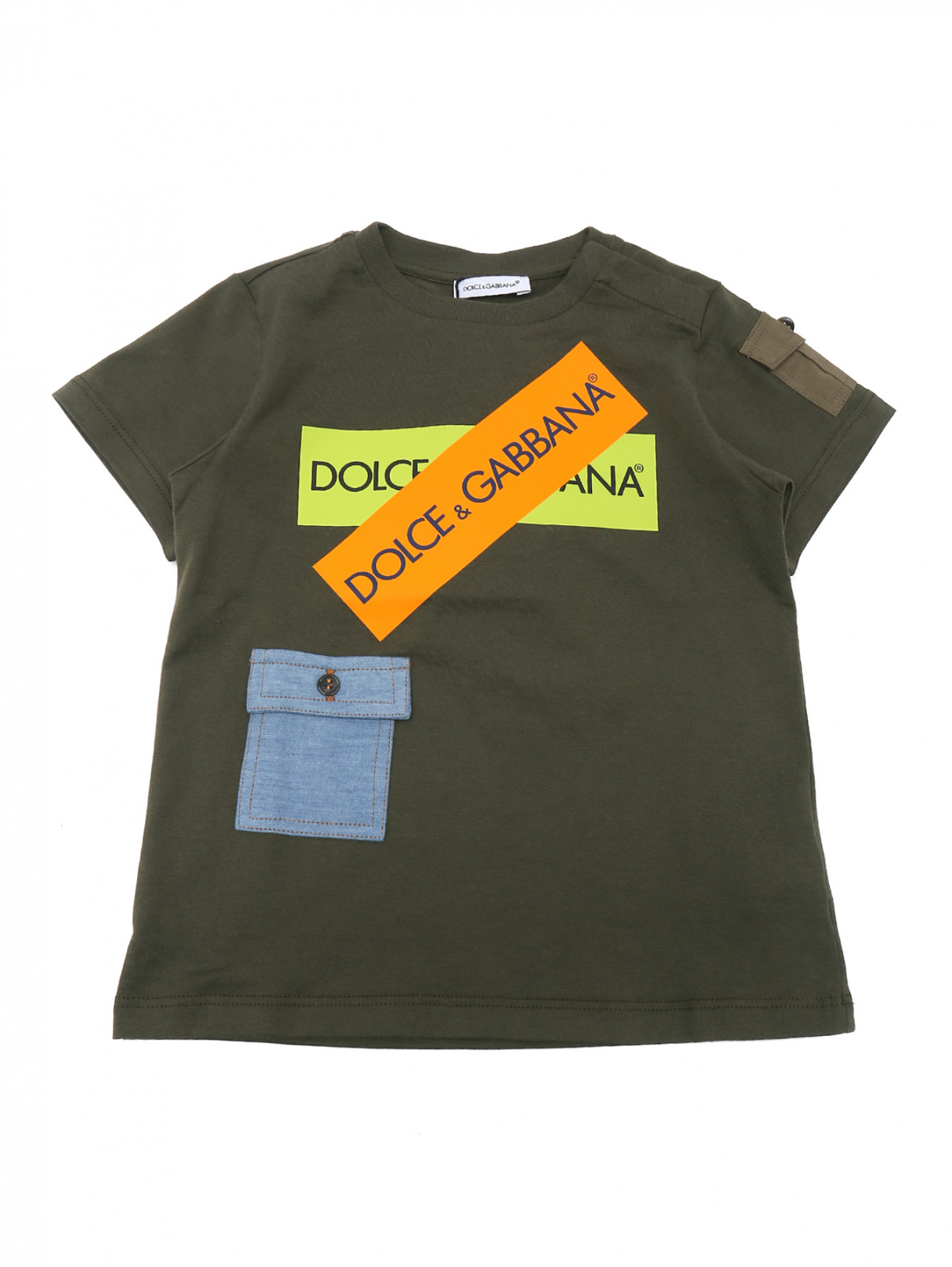 Футболка из хлопка с аппликациями Dolce & Gabbana  –  Общий вид  – Цвет:  Зеленый