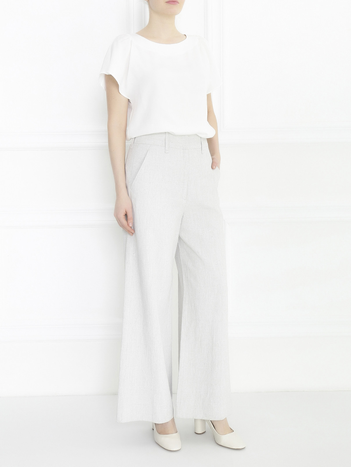 Широкие брюки из льна Maison Margiela  –  Модель Общий вид  – Цвет:  Бежевый
