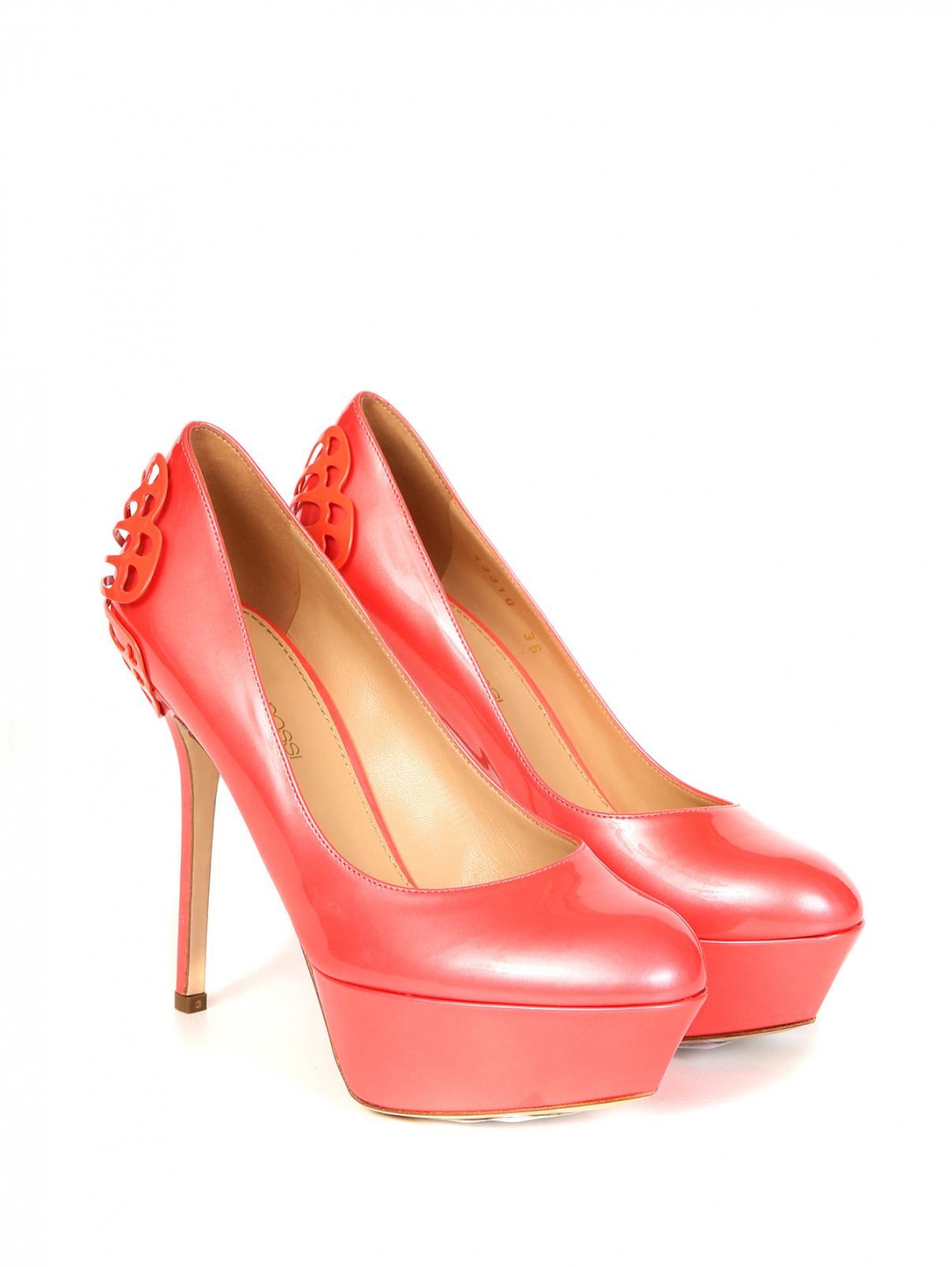 Туфли из лаковой кожи с декором на высоком каблуке и платформе Sergio Rossi  –  Общий вид  – Цвет:  Красный