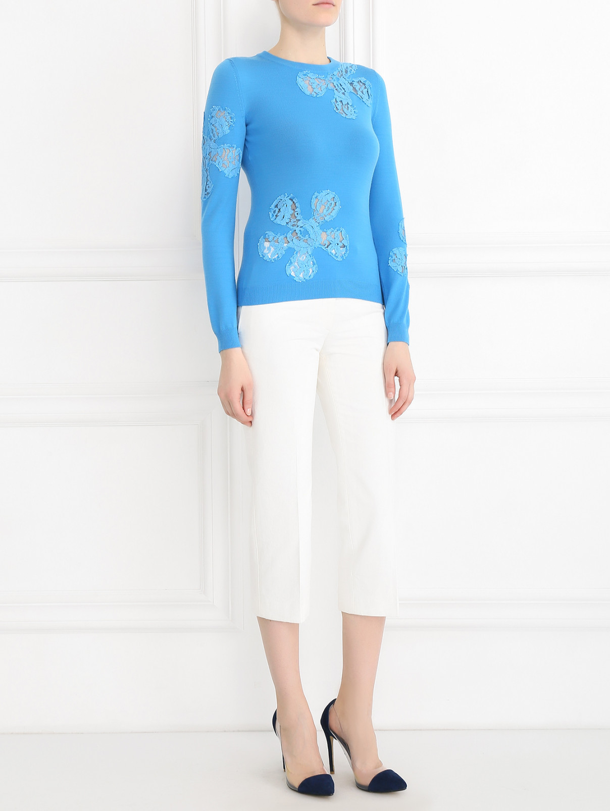 Джемпер из шерсти с кружевными вставками Moschino Couture  –  Модель Общий вид  – Цвет:  Синий