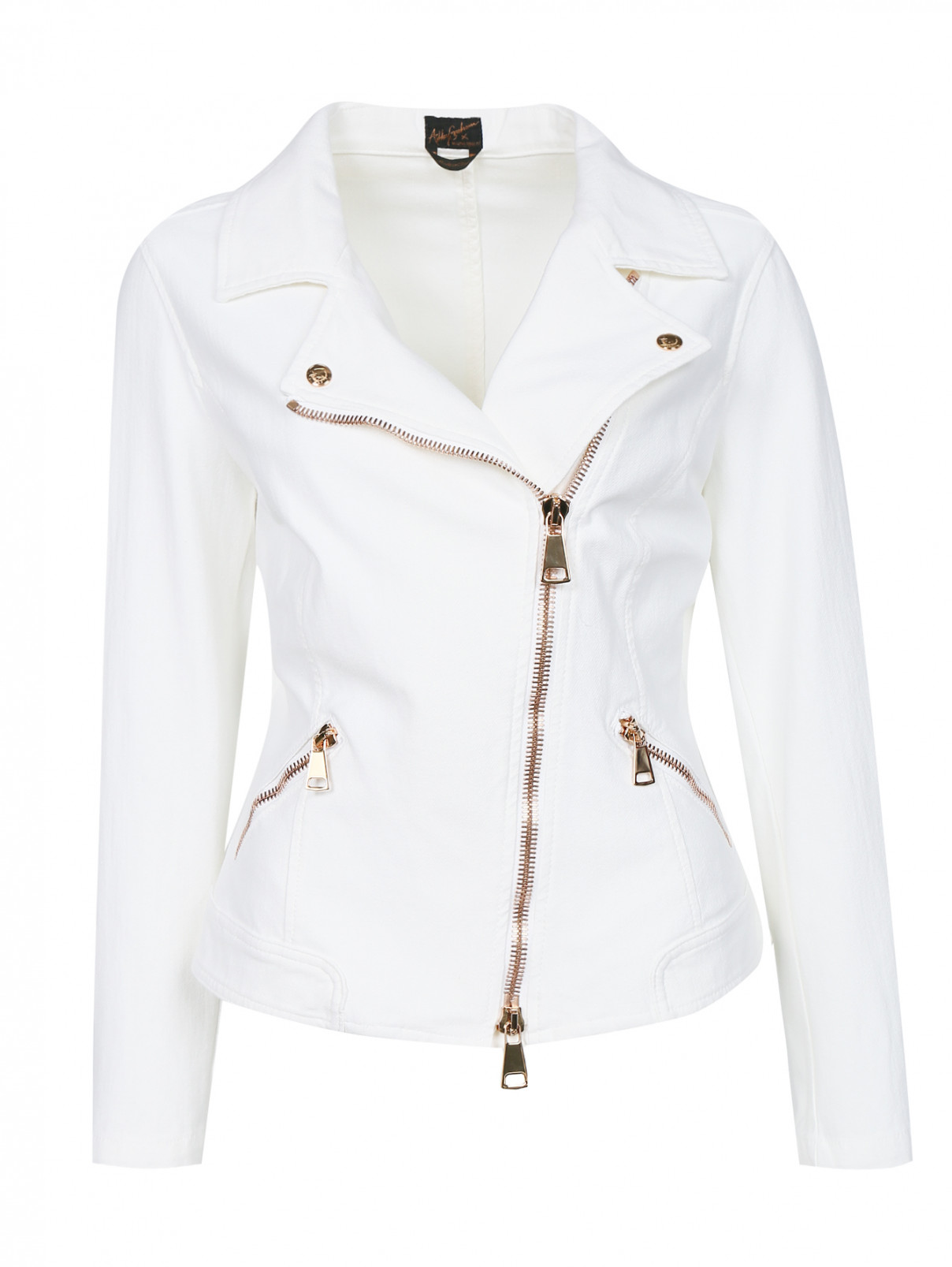 Куртка-косуха из эластичного денима Ashley Graham x Marina Rinaldi  –  Общий вид  – Цвет:  Белый