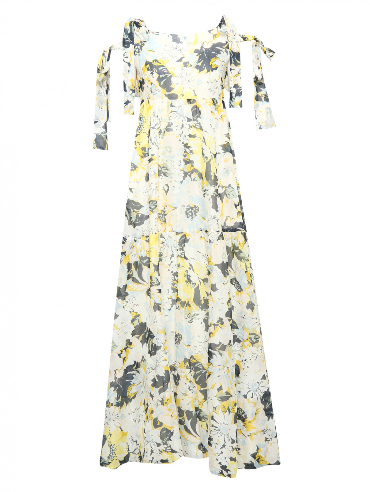 Платье-макси из хлопка с воланами Max&Co  –  Общий вид  – Цвет:  Желтый