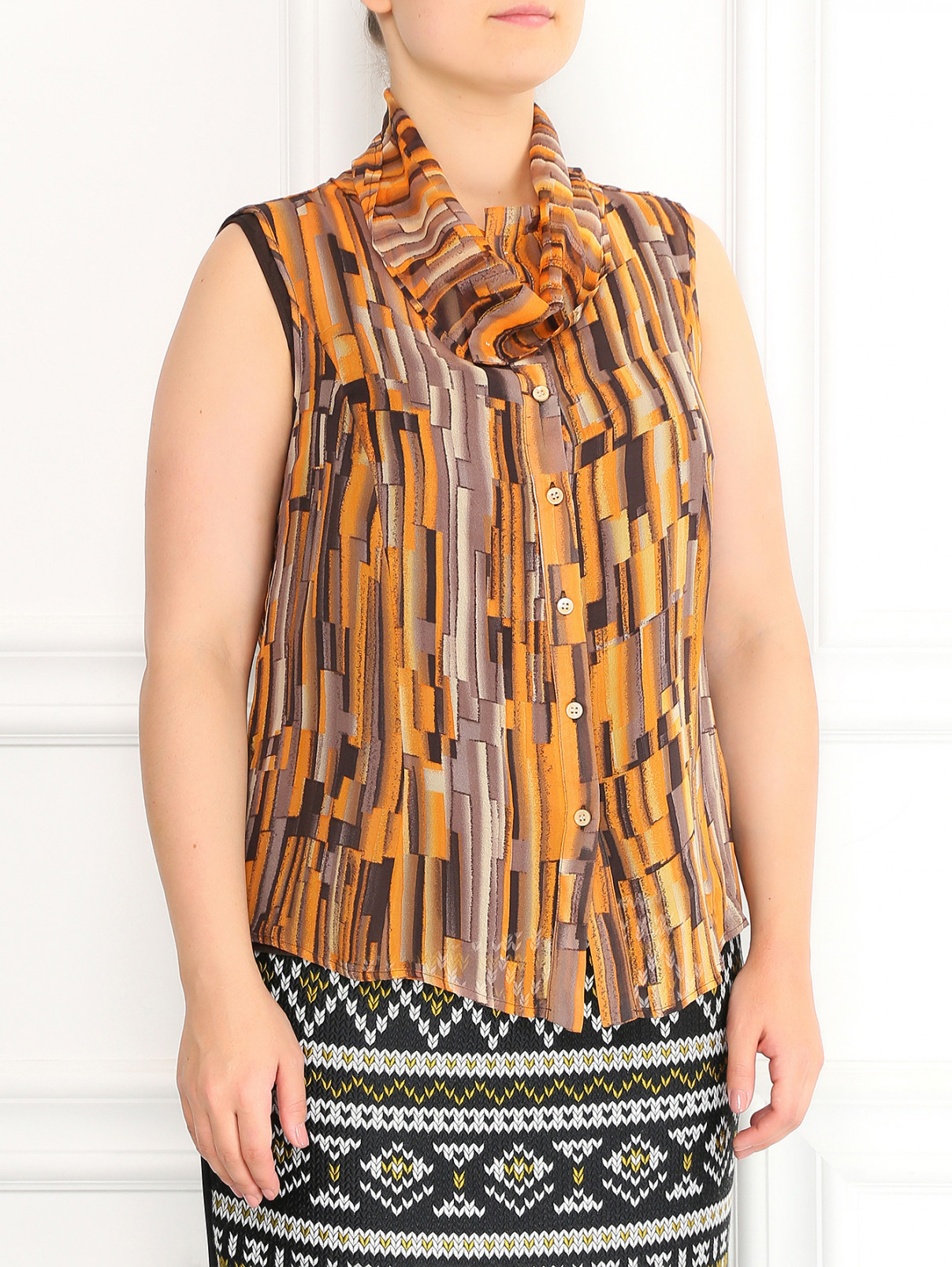 Блуза из шелка с узором Marina Rinaldi  –  Модель Верх-Низ  – Цвет:  Оранжевый