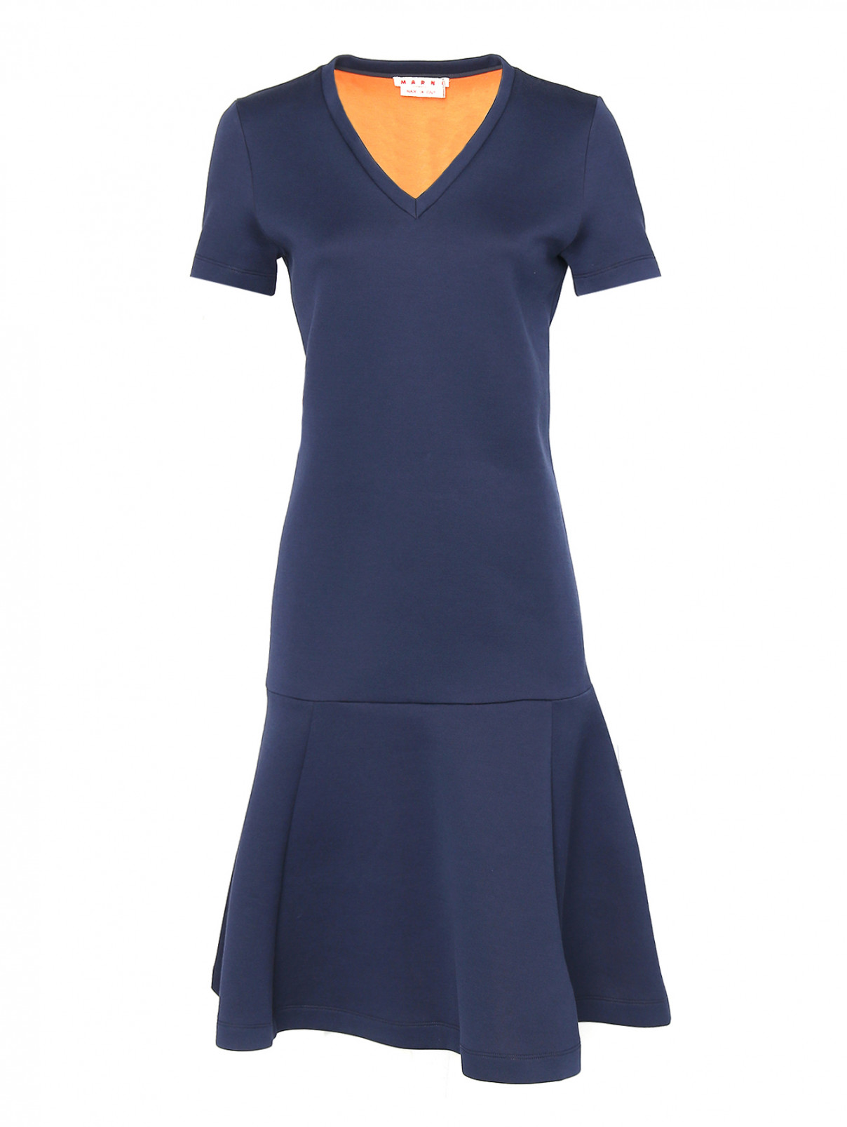 Платье из хлопка с V-образным вырезом Marni  –  Общий вид  – Цвет:  Синий