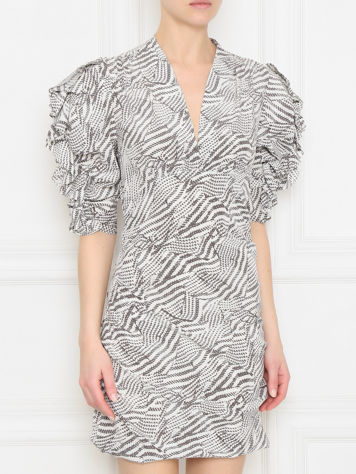 Платье из шелка с узором Isabel Marant  –  МодельВерхНиз  – Цвет:  Белый