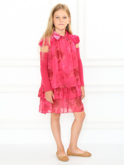 Платье из шелка  свободного кроя с рукавами в комплекте Miss Blumarine - Модель Общий вид