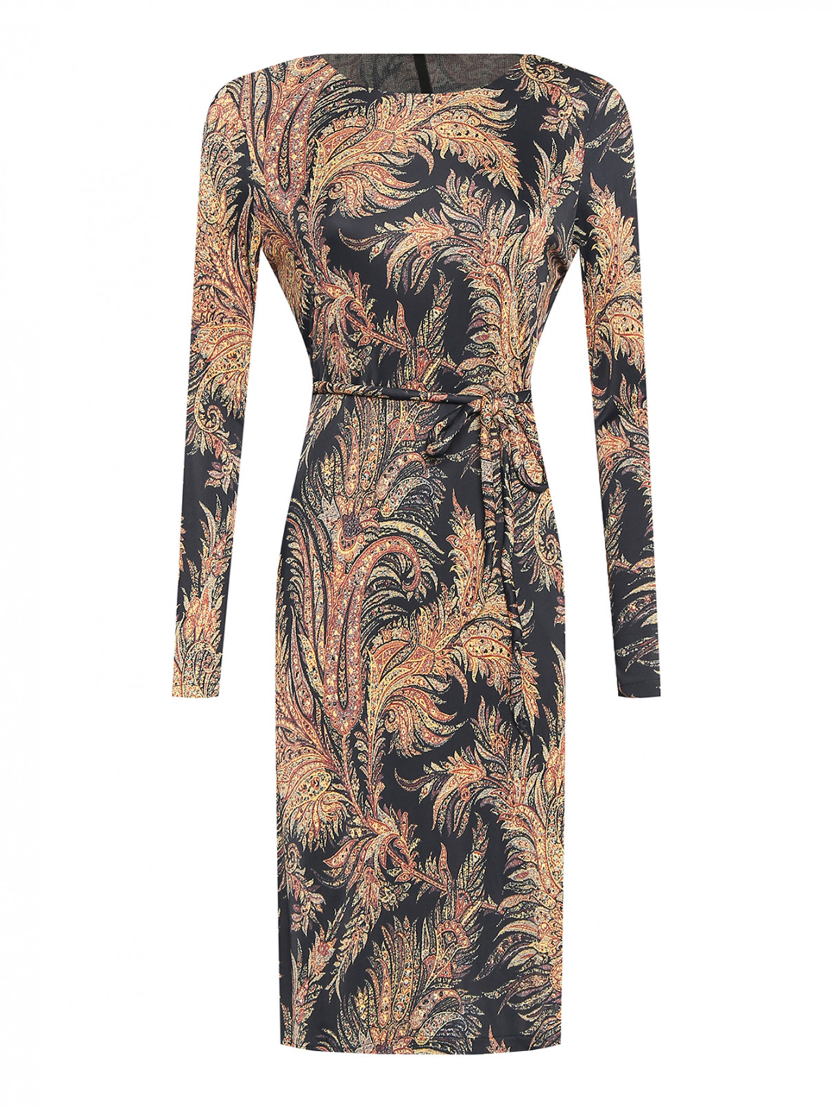 Платье из вискозы с поясом и узорм Etro  –  Общий вид  – Цвет:  Черный