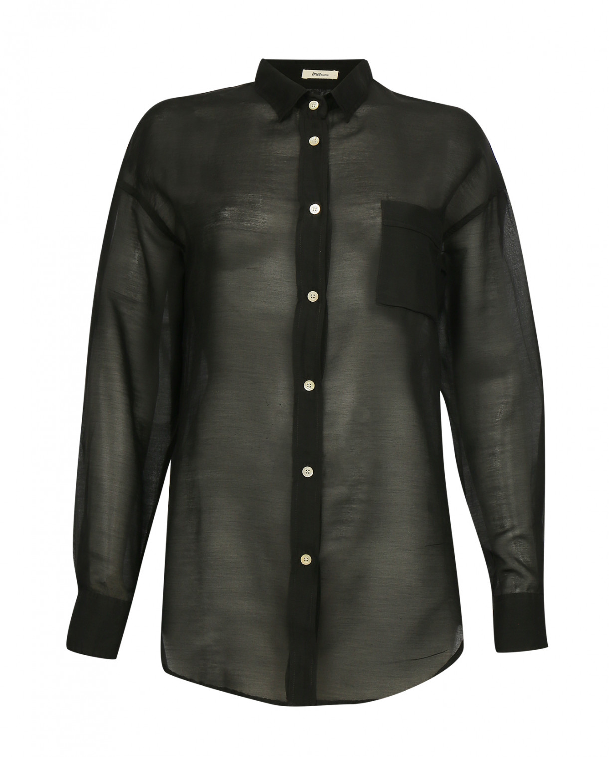Рубашка из хлопка и шелка с нагрудным карманом и контрастными пуговицами True Tradition  –  Общий вид  – Цвет:  Черный