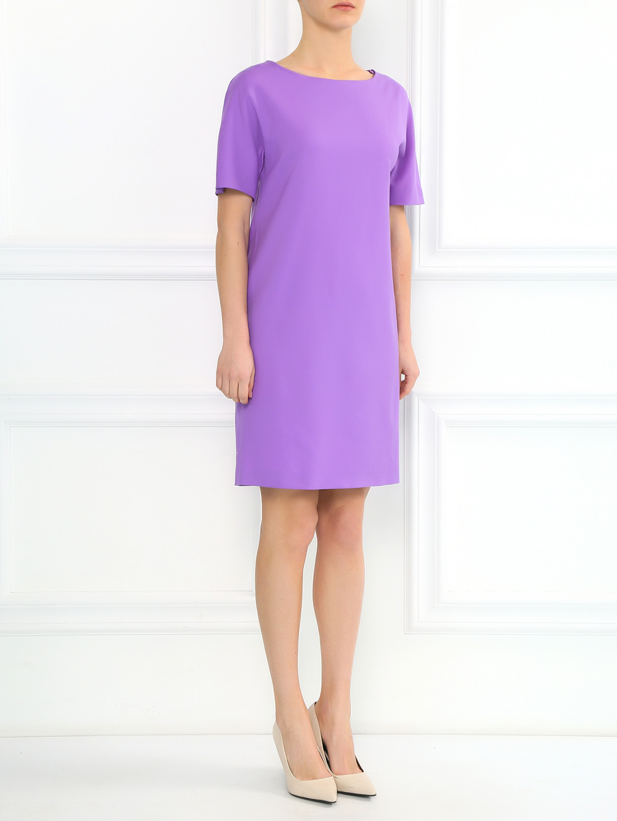 Платье прямого кроя из шерсти Moschino Boutique  –  Модель Общий вид  – Цвет:  Фиолетовый