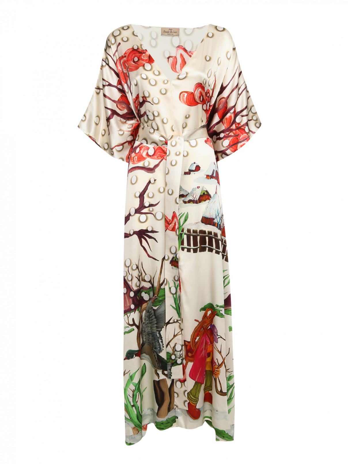 Платье из шелка с узором Daniela de Souza  –  Общий вид  – Цвет:  Мультиколор