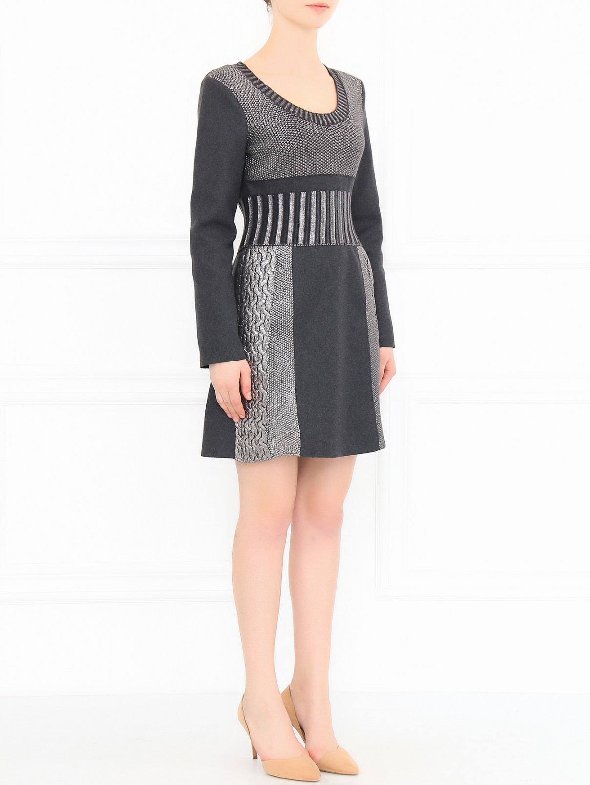 Платье из шерсти с контрастными вставками Alberta Ferretti  –  Модель Общий вид  – Цвет:  Серый