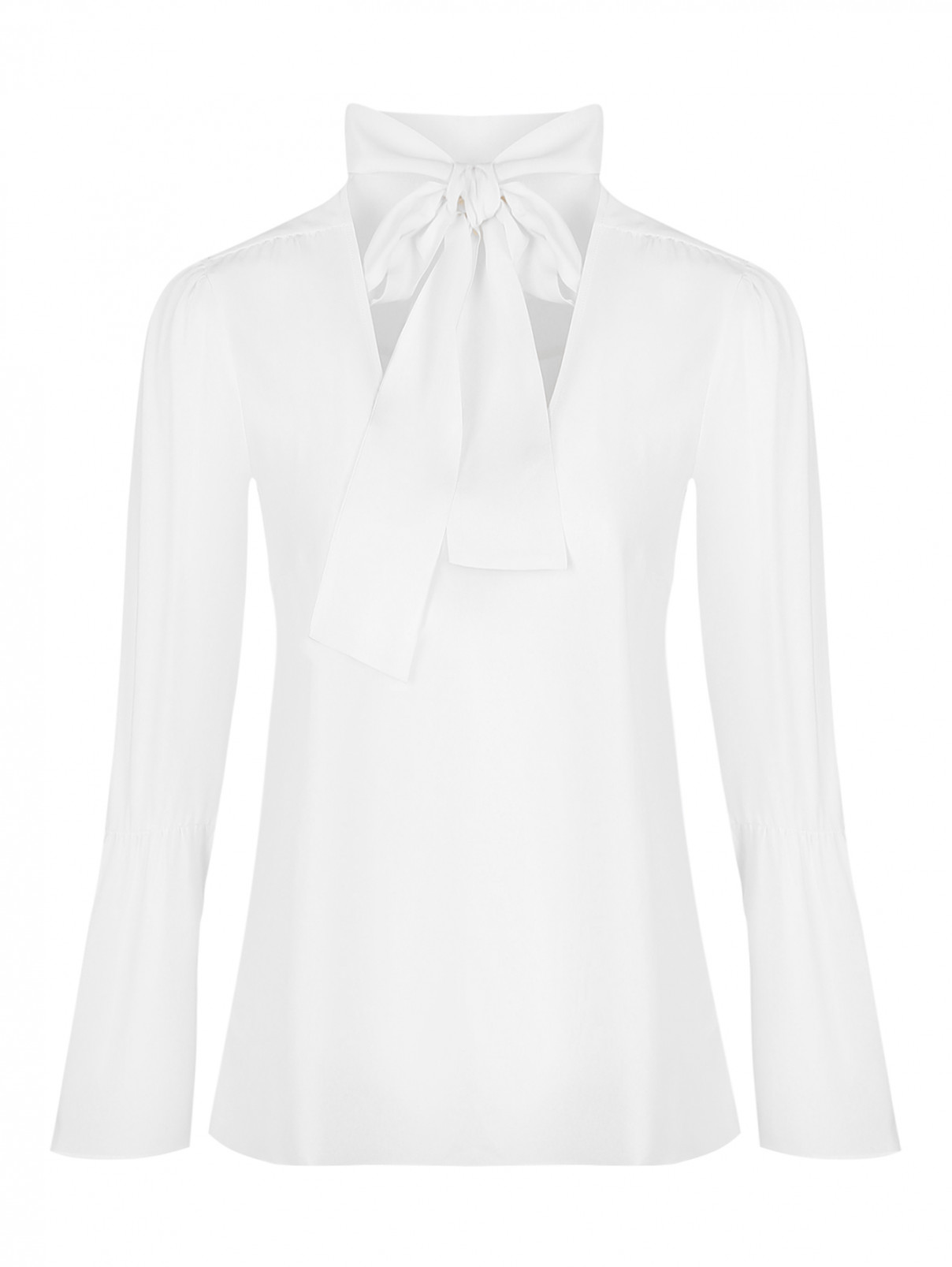Блуза шелковая , с бантом Michael by Michael Kors  –  Общий вид  – Цвет:  Белый