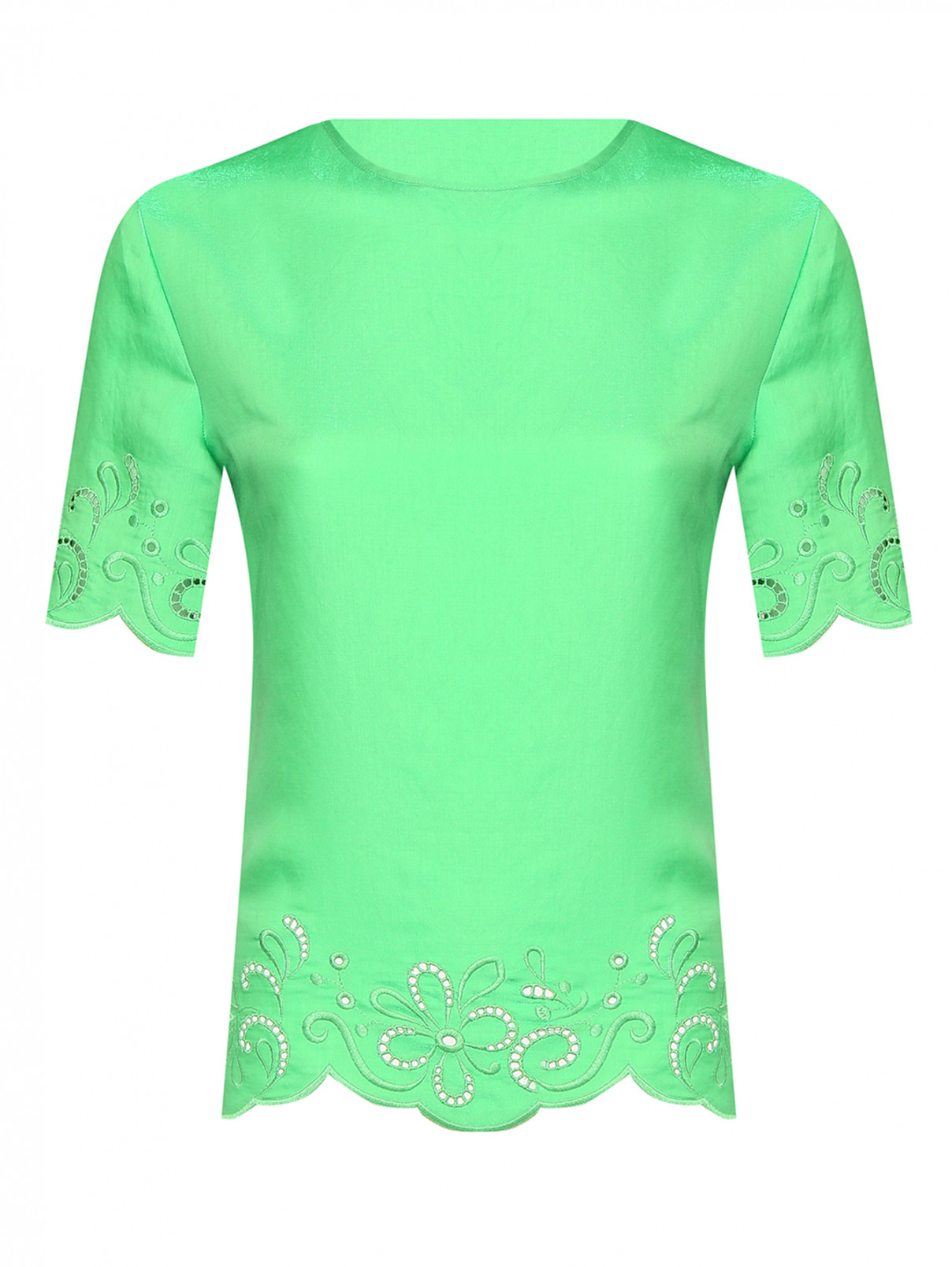 Блуза с кружевом и коротким рукавом Moschino Boutique  –  Общий вид  – Цвет:  Зеленый