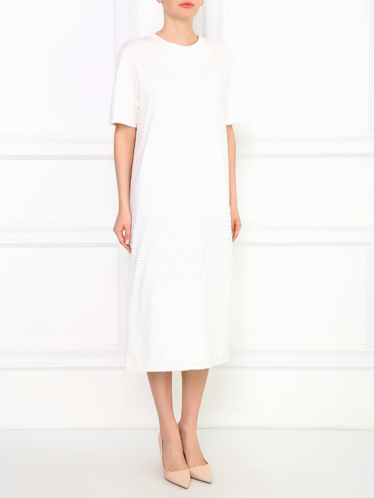 Платье-миди прямого кроя Jil Sander  –  Модель Общий вид  – Цвет:  Белый