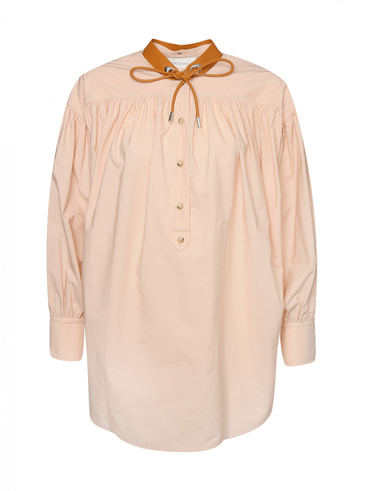 Блуза из хлопка с кожаной отделкой Sportmax  –  Общий вид  – Цвет:  Розовый