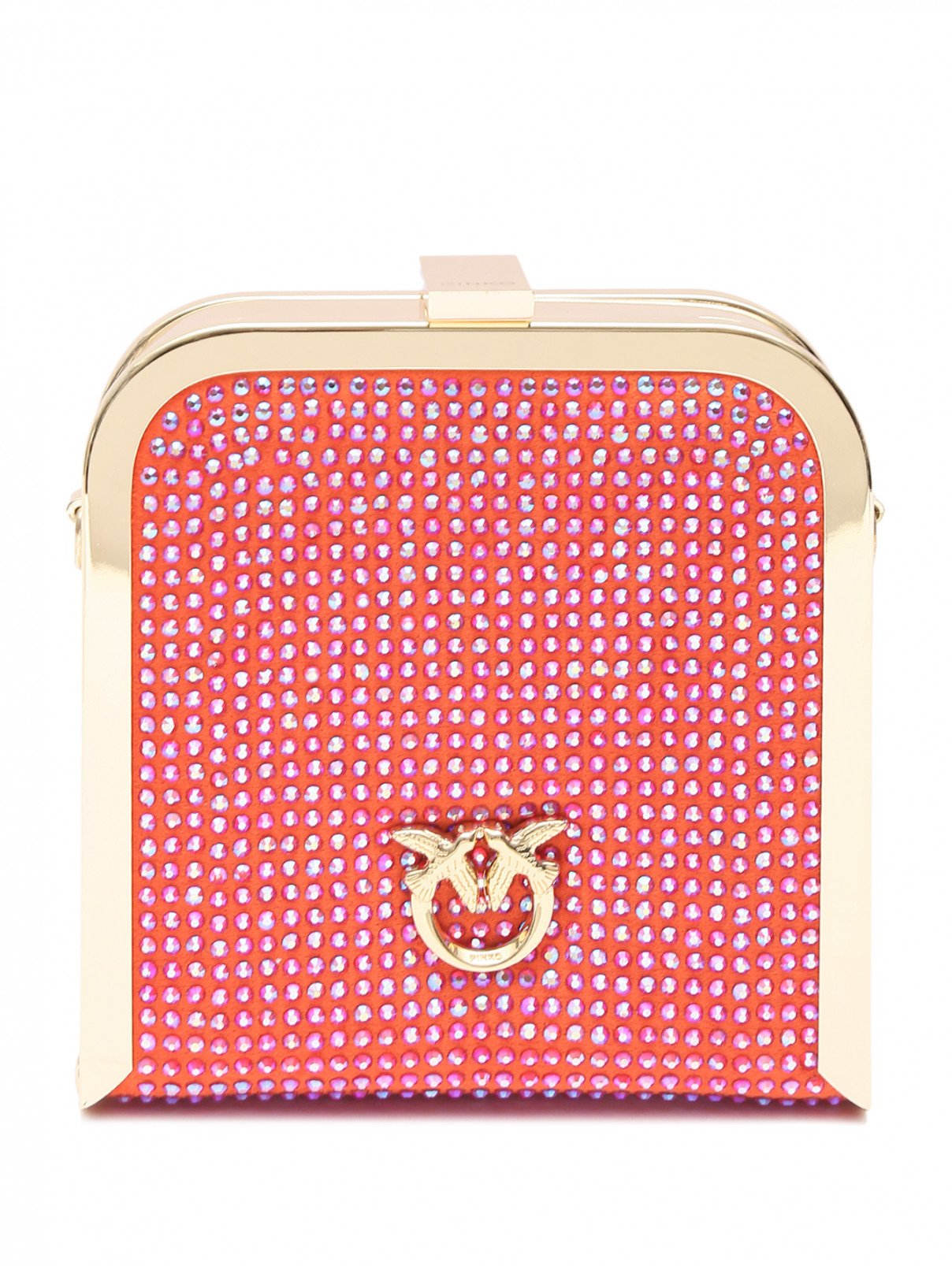 Клатч на цепочке декорированный кристаллами PINKO  –  Общий вид  – Цвет:  Красный