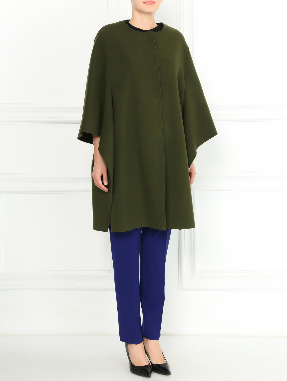 Короткое пальто из шерсти Alberta Ferretti  –  Модель Общий вид  – Цвет:  Зеленый