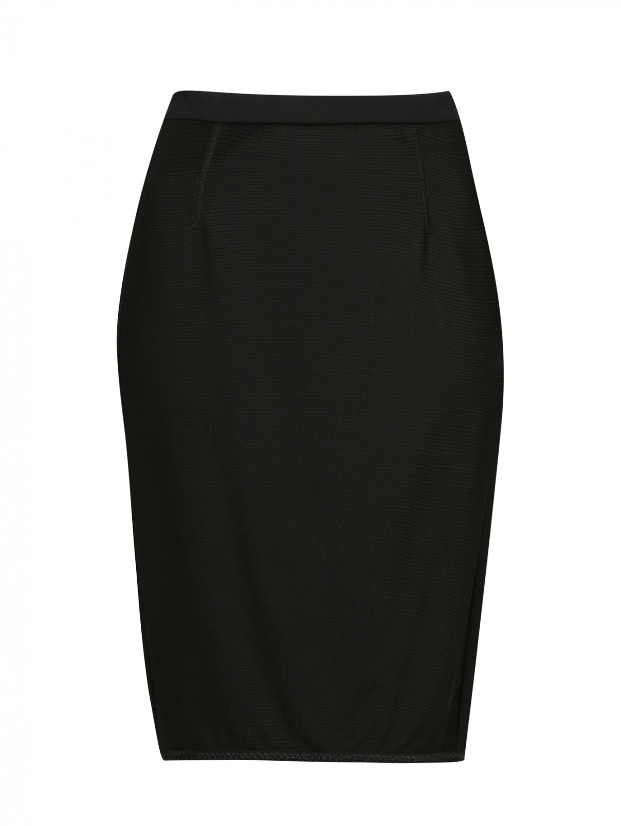 Трикотажная юбка-карандаш с массивной молнией JO NO FUI  –  Общий вид  – Цвет:  Черный