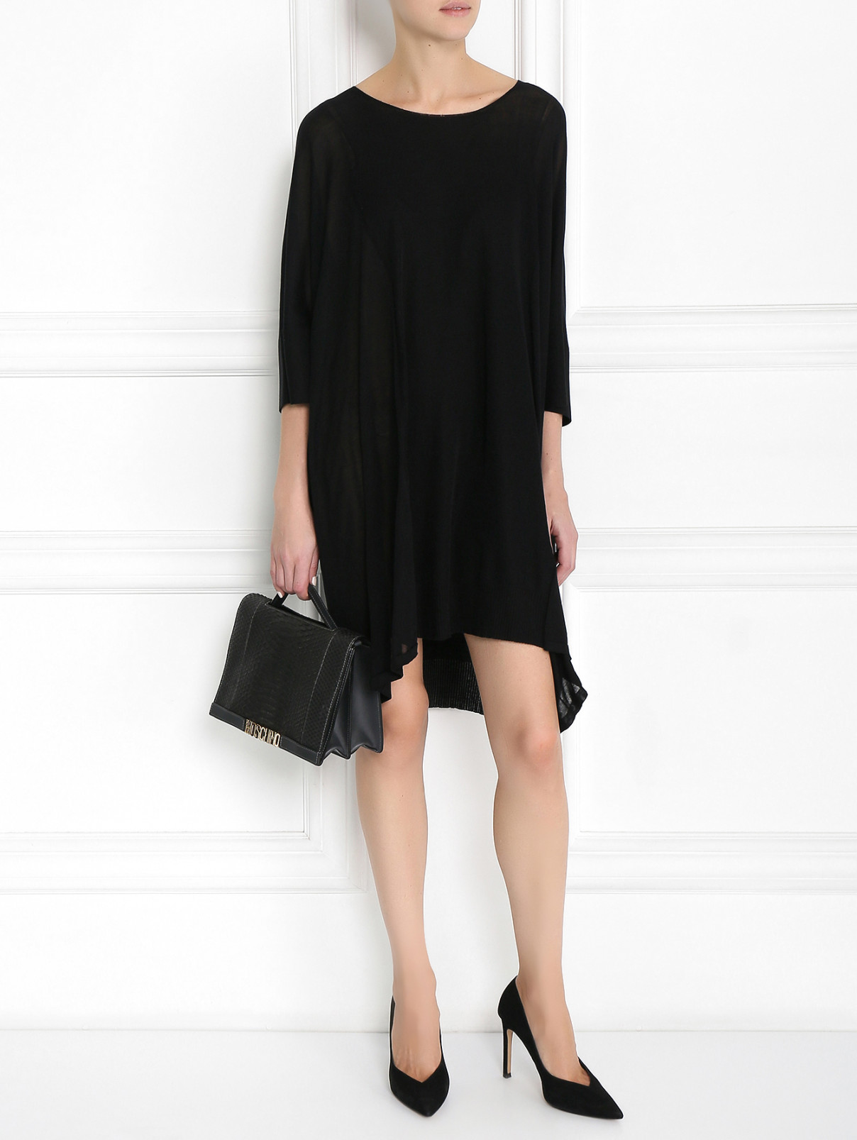 Платье-мини свободного кроя с прозрачными вставками Maison Margiela  –  Модель Общий вид  – Цвет:  Черный
