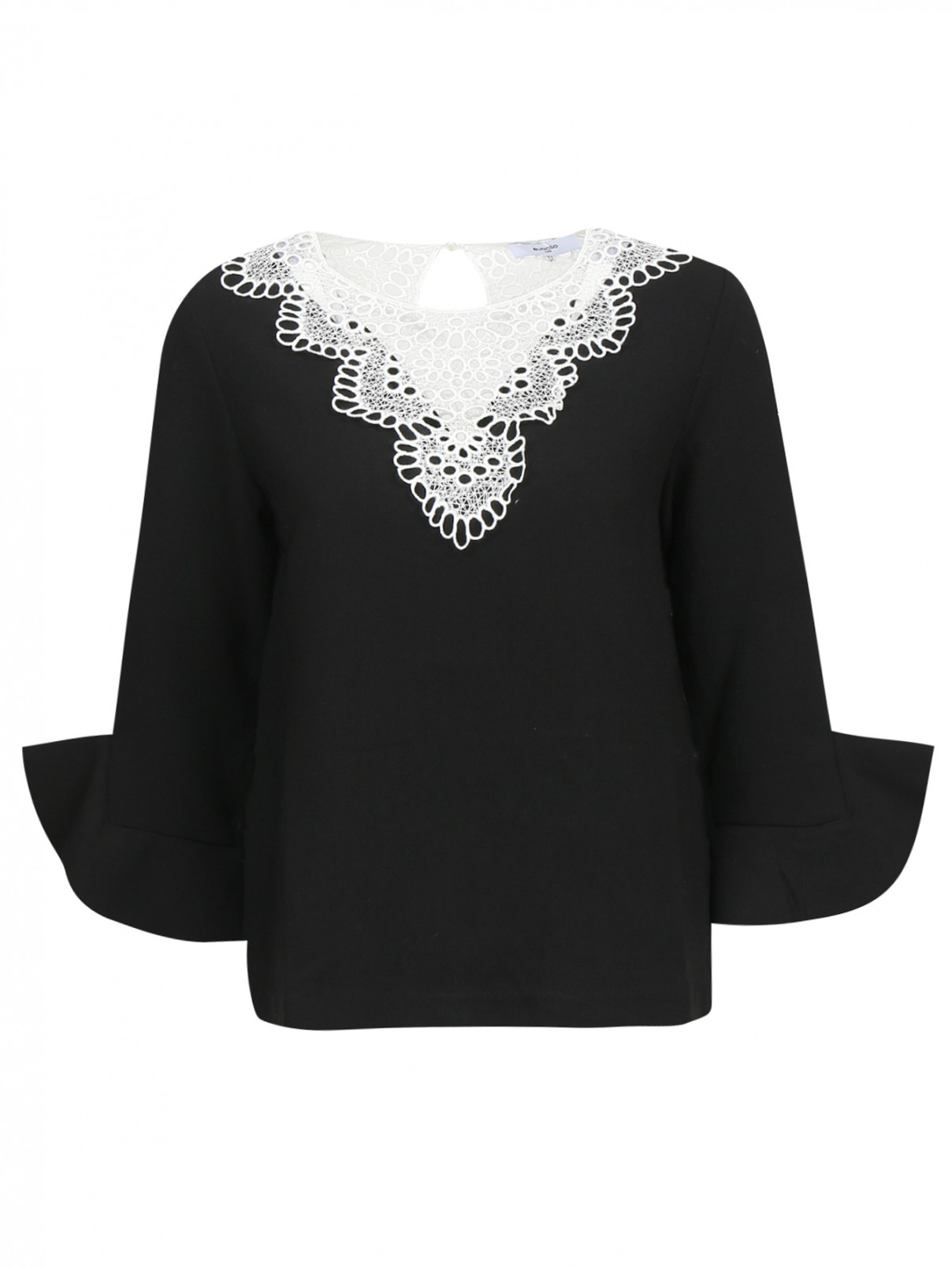 Блуза с контрастной отделкой из кружева Suncoo  –  Общий вид  – Цвет:  Черный