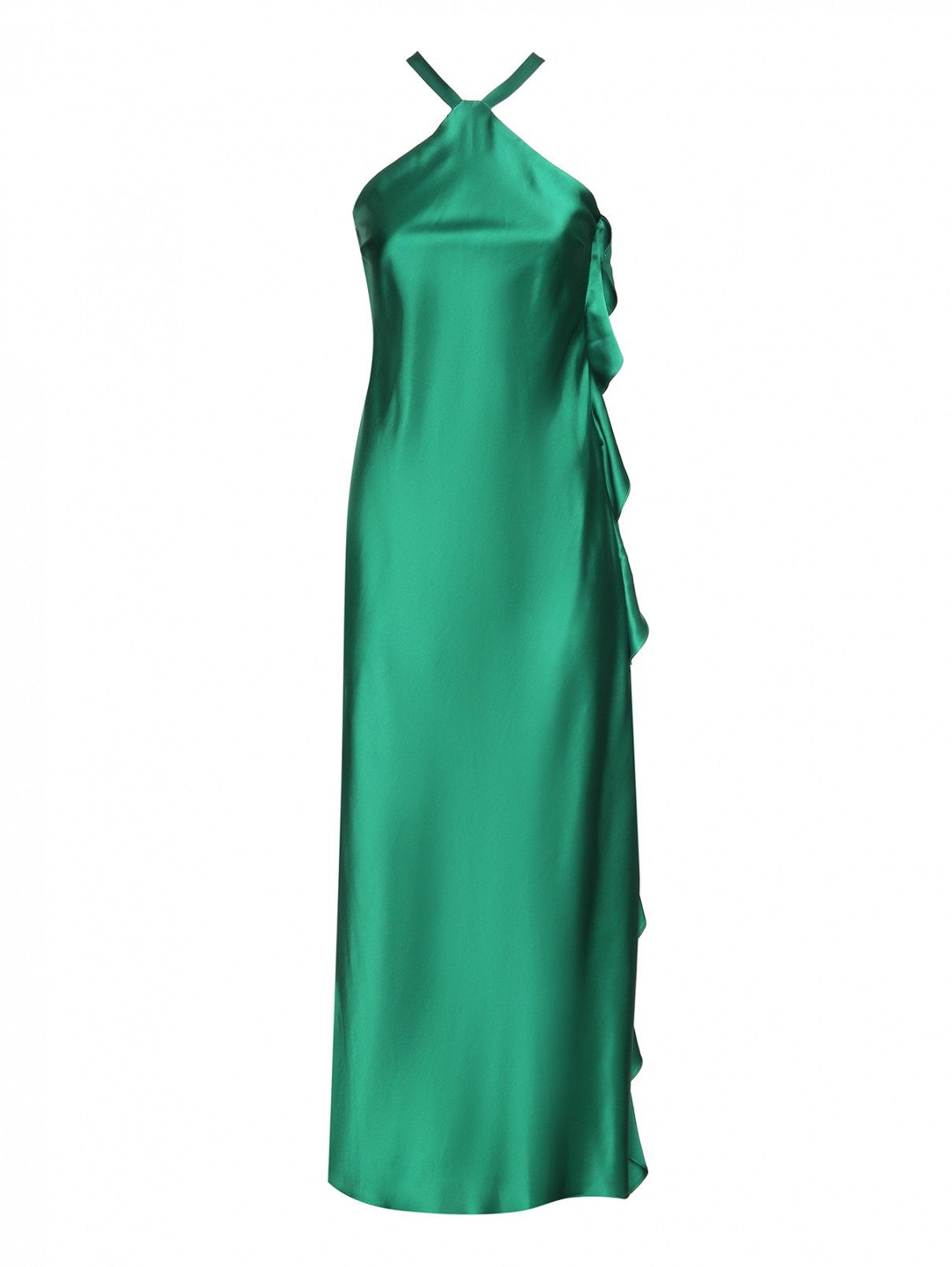 Платье асимметричного кроя с воланом Max Mara  –  Общий вид  – Цвет:  Зеленый