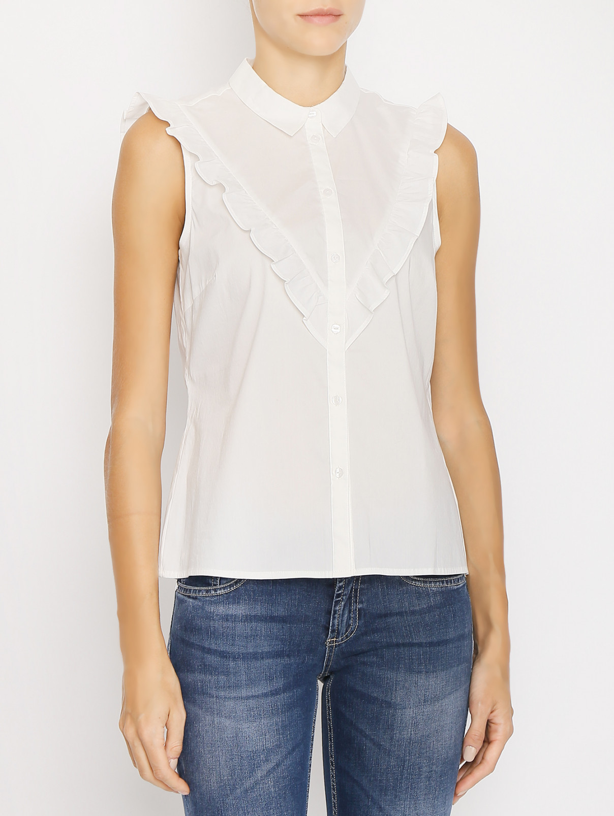 Блуза из смесового хлопка с рюшами Comma  –  МодельВерхНиз  – Цвет:  Белый