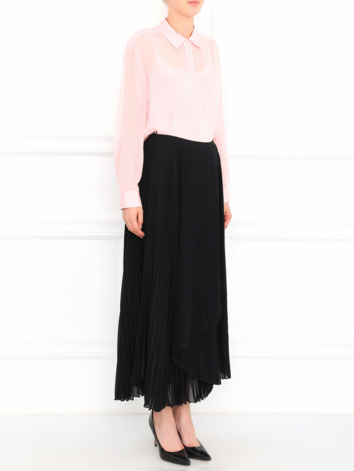 Плиссированная юбка-миди Kenzo  –  Модель Общий вид  – Цвет:  Черный