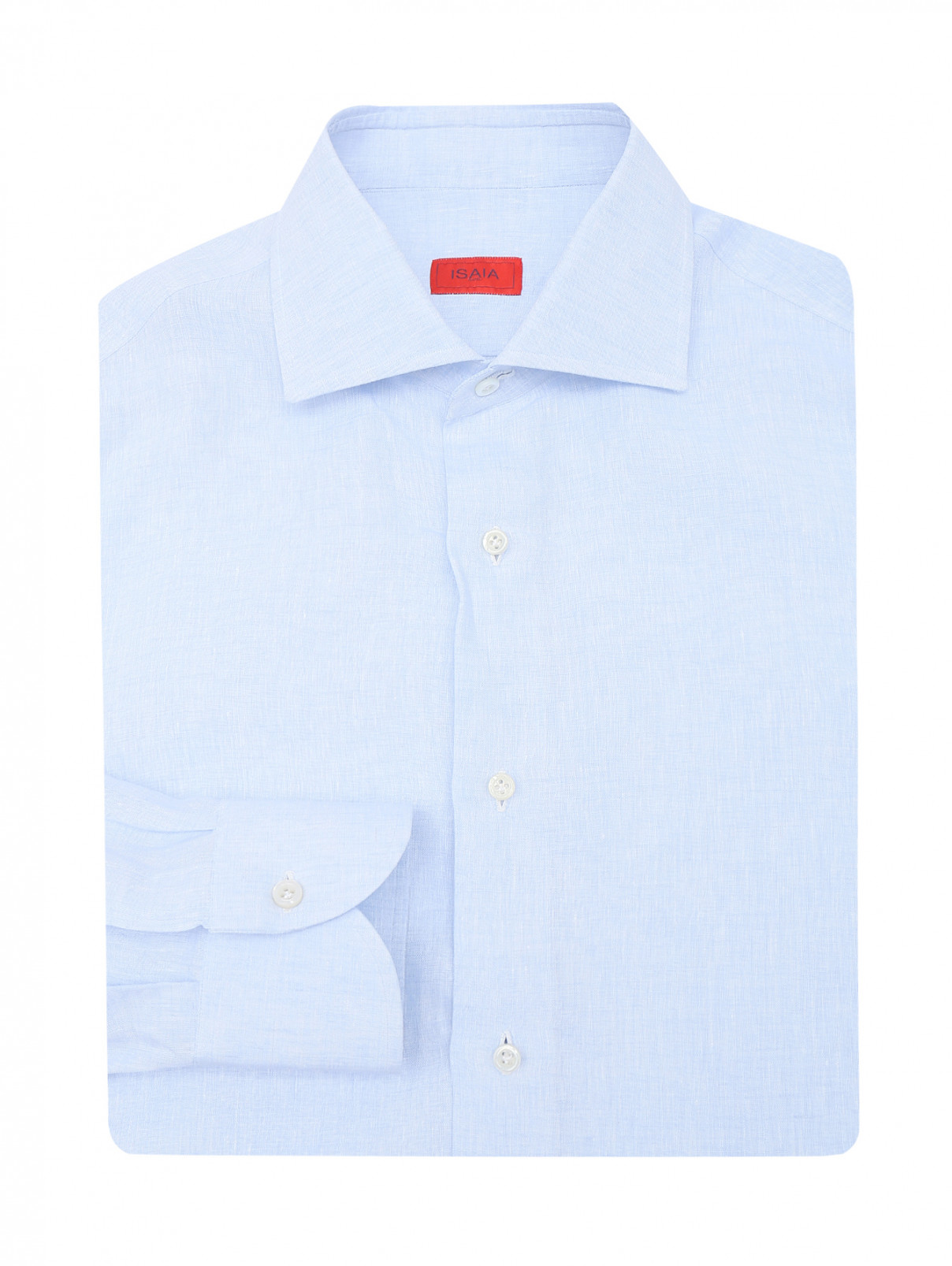 Рубашка изо льна на пуговицах Isaia  –  Общий вид  – Цвет:  Синий